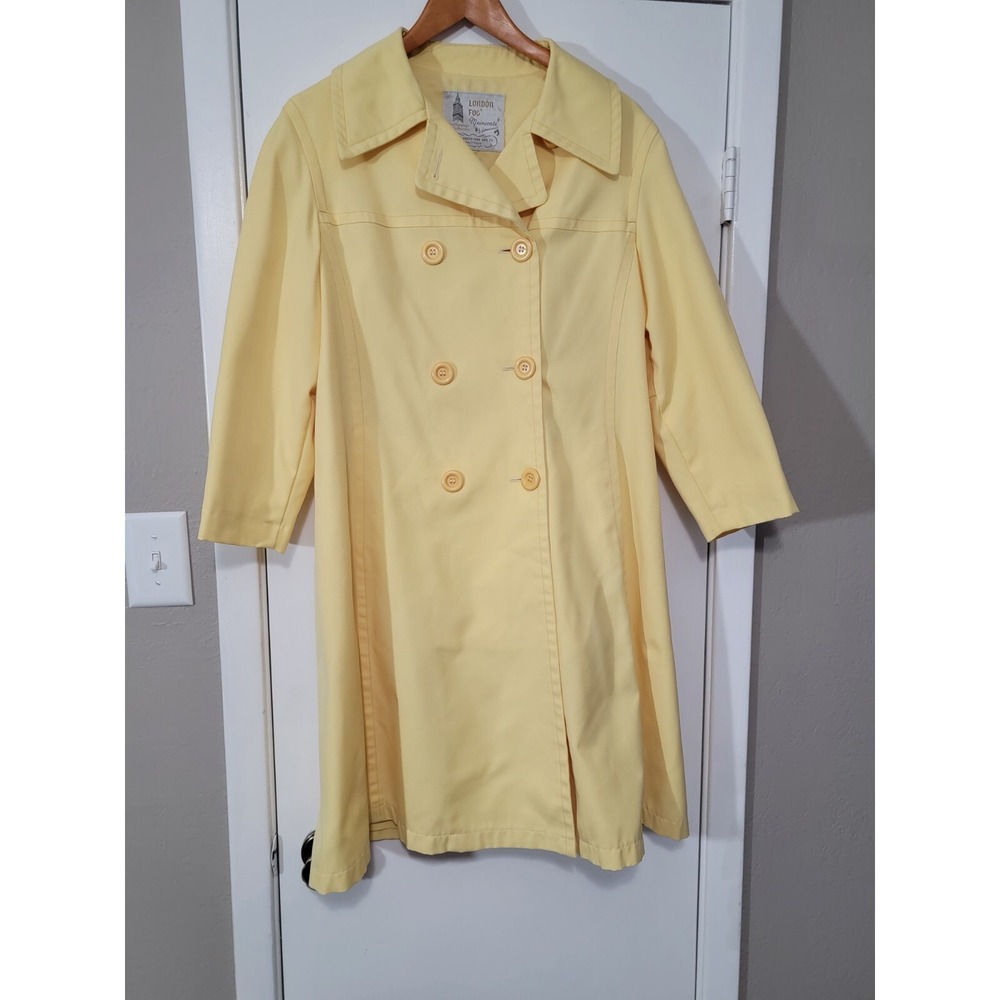 VINTAGE London Fog Maincoats Women's Pale‎ Yellow Lined Trench Coat 14 Regular